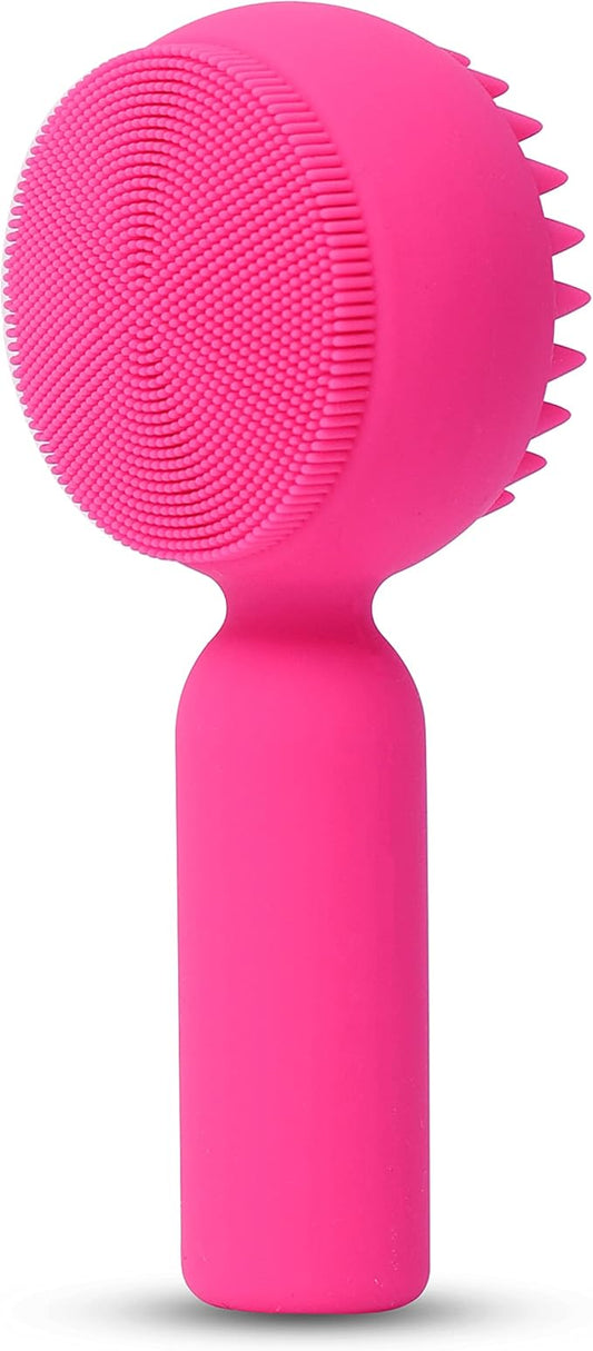 Silicone Facial Cleansing Brush 2 in 1 Silicone Facial Scrubber Manual Exfoliating Facial Brush Face Cleanser Face Exfoliator Ultrafine Bristles for Sensitive Skin Easy to Clean Lather Well (Rose-red)