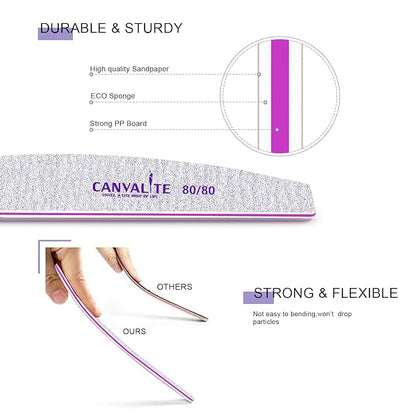 Canvalite 10pcs 80/80 Grit Nail Files for Acrylic Nails Emery Board Nail Styling Tools for Home and Salon Use