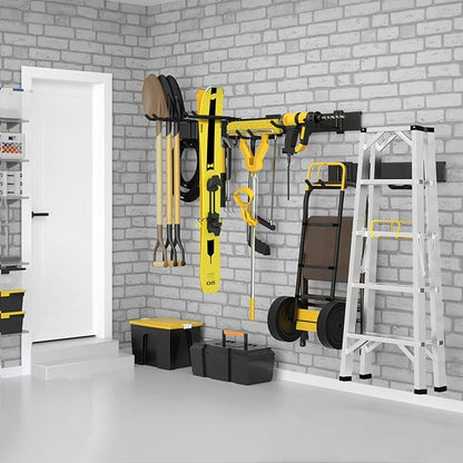48 Inches Garage Storage, Garage Organization, Wall Mount Garden Tool Organizer, 440lbs Adjustable Heavy Duty Metal Hanging Hooks, Yard Rack Hanger System Shovel Rake Broom Ladder Holder, Men Gift