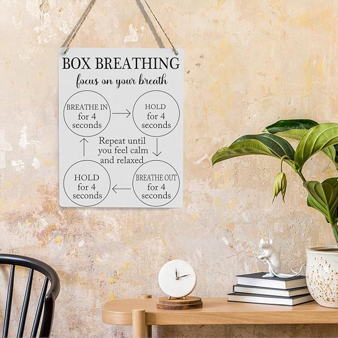 Box Breathing Breathing Exercises Posters Mental Health Psychologist Gift Wood Decor Sign Positive Affirmations Wall Decor for Consultation Room Therapy Office Bedroom Studio Living Room