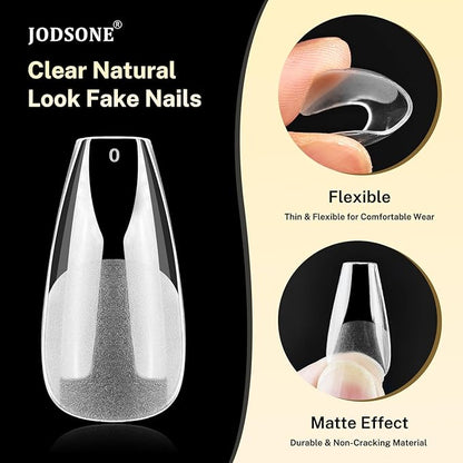 JODSONE Short Straight Nails Tips Full Cover Soft Gel Nail Tips for Professional Pre-shaped Straight Shape False Nail Half Matte Fake Nail 10 Sizes 240PCS