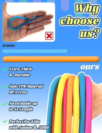 10 Pack Sensory Toys for Kids – Upgraded Extra-Thick Stretchy Sensory Strings for Autism, ADHD, Anxiety – Durable Toys in Gift Box for Boys & Girls, Travel & Classroom Use – Smooth