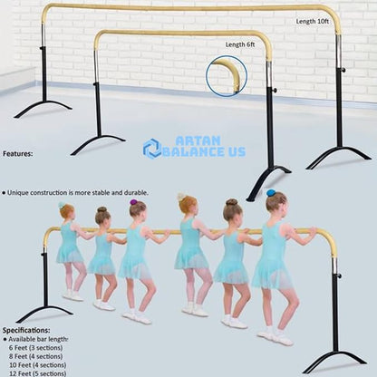 Ballet Barre Portable for Home or Studio, Height Adjustable Bar for Stretch, Pilates, Dance or Active Workouts, Single or Double Bar, Kids and Adults