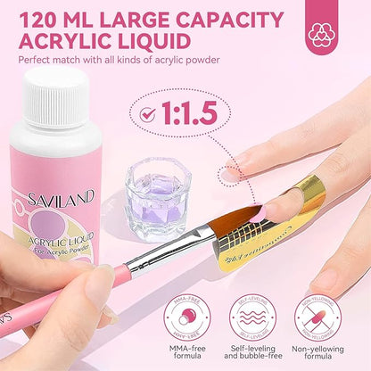 SAVILAND Acrylic Nail Kit with Everything: Nails Kit Acrylic Set For Beginners Gel Polish Kit U V Lamp Nail Decoration Professional Acrylic Nails Kit Starter Full Acrylic Nail Supplies DIY Home Salon