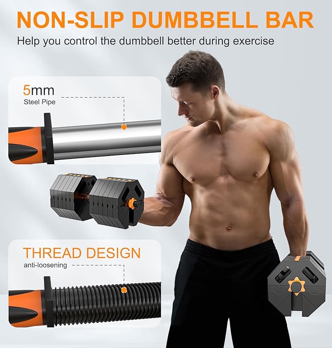 Adjustable Dumbbells 20/30/40/60lbs Free Weight Set with Connector, 5 in 1 Dumbbells Set Used as Barbell, Kettlebells, Weightlift, Push Up Stand, Weight Plate, Women Men Fitness Exercises Equipmentfor Home Gym