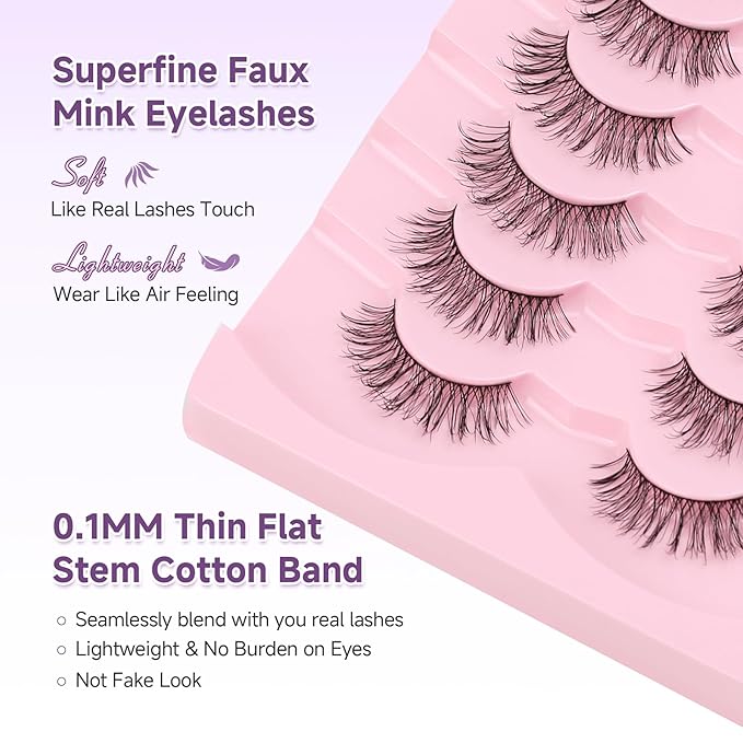 Lashes False Eyelashes Natural Lashes 13mm Short Eyelashes with Thin Memory Band Volume Wispy Lashes Soft Strip Lashes Pack C Curl Natural Eyelashes Fake Lashes 7 Pair EVENTILL