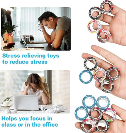 12Pcs Magnetic Rings Fidget Toys Spinner Set Easter Basket Stuffers,Finger Magnet Rings Endless Hours of Fun ADHD Stress Relief Fidget Spinner for Relieve Anxiety Birthday for Adults Teens Kids