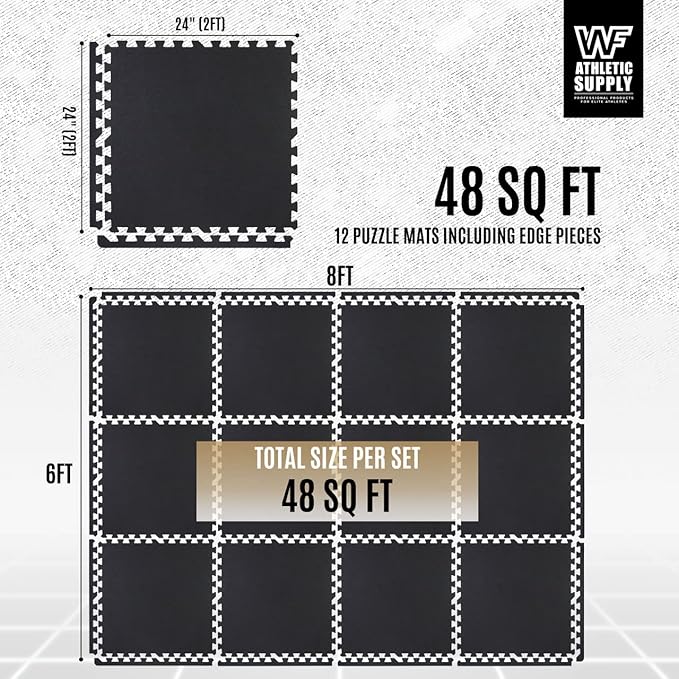 CAPHAUS EVA Foam Floor Tiles with Black Top, 24 Inch x 24 Inch Interlocking Carpet Texture Mats