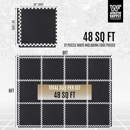 CAPHAUS EVA Foam Floor Tiles with Black Top, 24 Inch x 24 Inch Interlocking Carpet Texture Mats