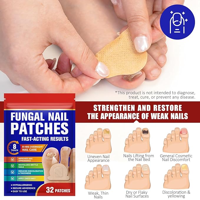 Toenail Treatment Extra Strength, 32 Pcs Nail Patches Overnight Nail Fast Acting Care for Damaged Nails- Visible Results in 8 Hours-Renewal for Men and Women
