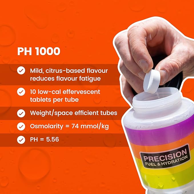 Precision Hydration Electrolyte Tablets - Multi Strength Effervescent Hydration Tablets - Combats Cramp - Low Calorie, Gluten Free, Vegan/Vegetarian Friendly (12 Tubes, 1000mg/L - Orange Tube)