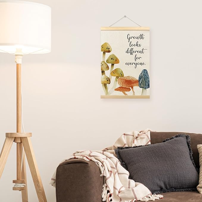 TLESKE Mental Health Mushroom Poster Hanger Frame for Therapy Counseling Office Classroom Nursery, FALL Inspirational Hanging Wall Art Decor, Growth Looks Different for Everyone Prints Picture, 12x16