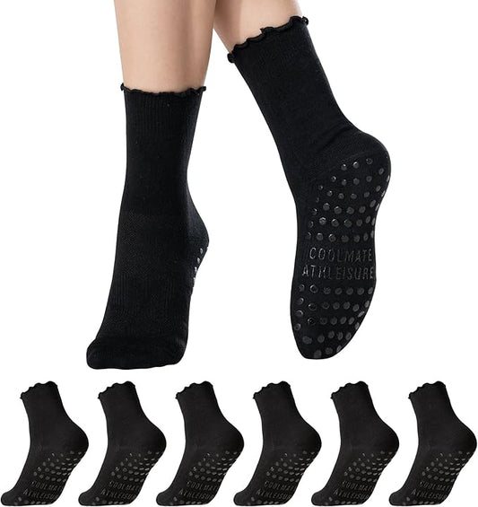 CoolMate Pilates Socks with Grips for Women, Yoga Socks, Crew Non Slip Women for Workout, Barre, Pilates Gifts