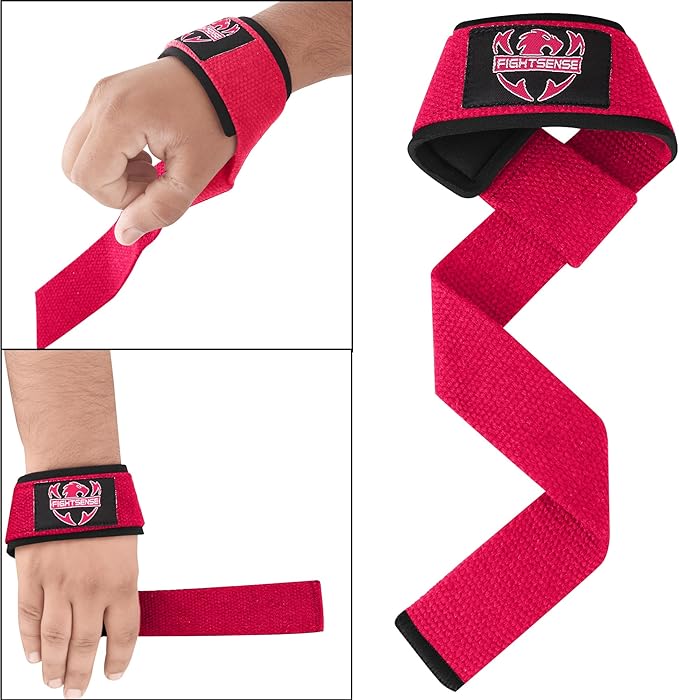 FIGHTSENSE Lifting straps for weightlifting, Gym wrist straps for men women, Neoprene Padded Cotton Weightlifting Straps for Bodybuilding, Powerlifting, Deadlifting and strength training