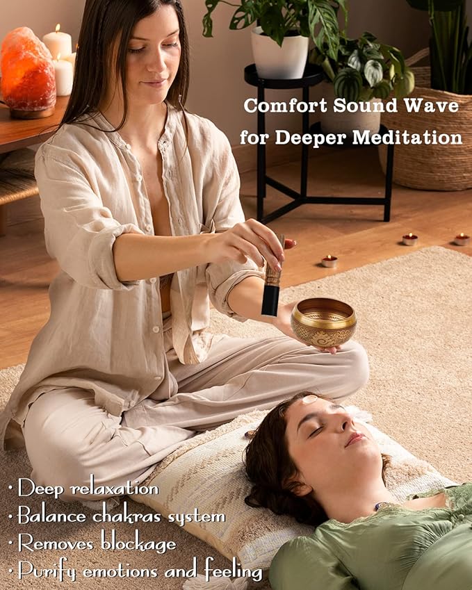 Tibetan Singing Bowls, Authentic Meditation Sound Bowls Handcrafted in Nepal for Yoga, Chakra Healing, Mindfulness, Self Care Spiritual Gifts for Women