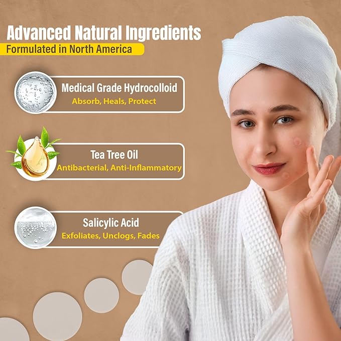 Hydrocolloid Acne Pimple Invisible 144 Patches with Tea Tree Oil & Salicylic Acid I Ultra Thin Absorbing Spot Stickers for Face, Skin I Covers Blemishes, Zits I Different Sizes 8mm, 12mm