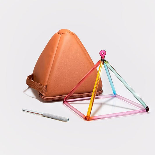 TOPFUND 10" Rainbow Crystal Singing Pyramid Sound Therapy Instrument with Carrying Case and Quartz Suede Mallet