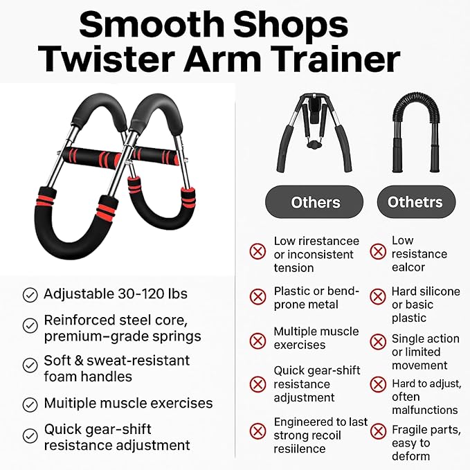 Smooth Shops® Twister Arm Trainer – Adjustable Resistance Chest Expander & Forearm Exerciser for Home Gym Fitness