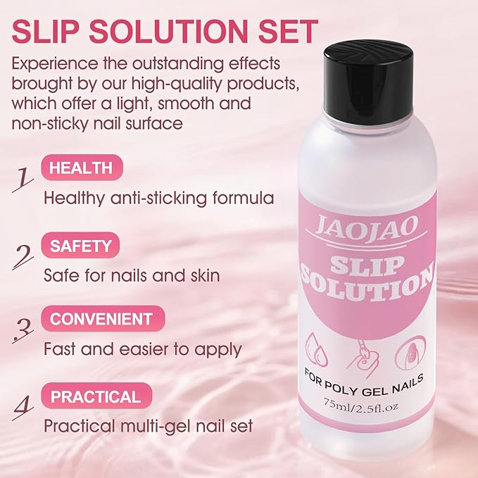 JAOJAO Slip Solution, Gel Nail Cleanser Nail Slip Solution with Brushes Crystal Cup Nailclippers and Cleaning Pads Effective Removal Versatile Cleaning Liquid for Home DIY Manicure,75ml