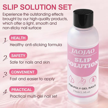 JAOJAO Slip Solution, Gel Nail Cleanser Nail Slip Solution with Brushes Crystal Cup Nailclippers and Cleaning Pads Effective Removal Versatile Cleaning Liquid for Home DIY Manicure,75ml