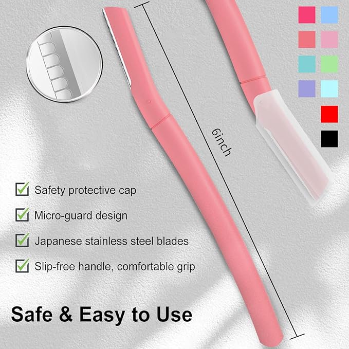Face Razors for Women, Dermaplane Razor for Women Face, Eyebrow Razor, Dermaplaning Tool, Gentle Exfoliation Microblades for Sensitive Skin, Peach Fuzz Remover, 10 Count (Blush)