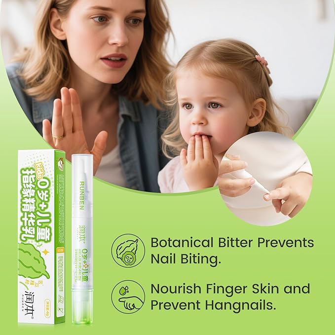 RUNBEN Nail Biting Treatment for Kids & Baby Bitter Taste Nail Care Pen to Stop Thumb Sucking & Biting Nails, Toddlers Safe & Natural Formula, 2-in-1 Repair & Deterrent (0.14 oz)