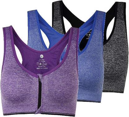Women's Zipper Front Closure Sports Bra Racerback Yoga Bras