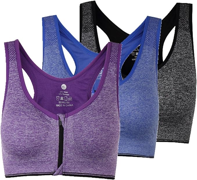 Women's Zipper Front Closure Sports Bra Racerback Yoga Bras