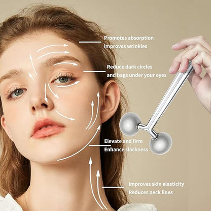Face Roller Massager Skin & Gua Sha Facial Tools Stainless Steel, Facial Massage Skin Care for Face Neck Body, Reduce Puffiness Remove Wrinkles, Valentines Gift for Women