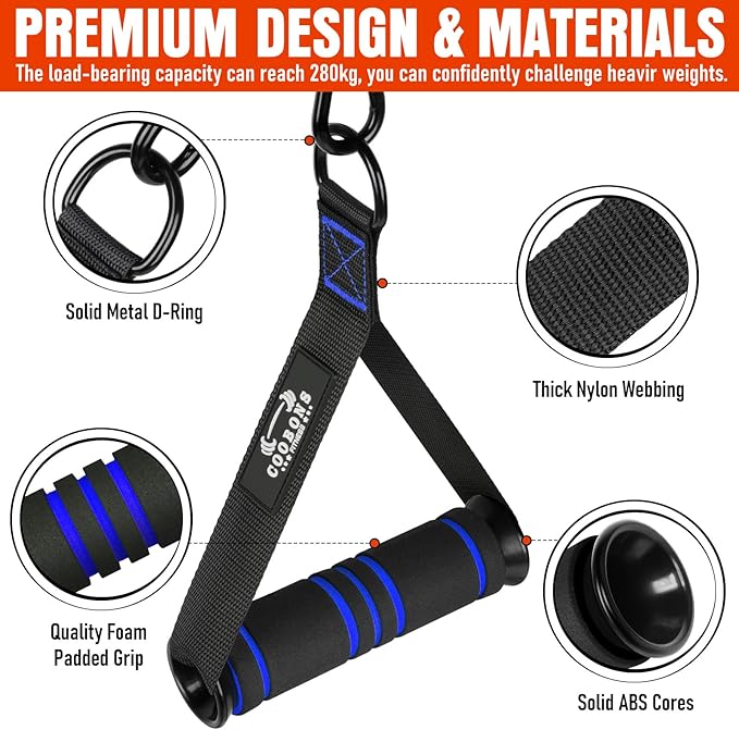 Heavy Duty Exercise Handles, Gym Cable Handles for Cable Machine Attachments, D Handle Cable Attachments, Handles for Resistance Bands, Workout Accessories, Fitness Equipment for Home Gym