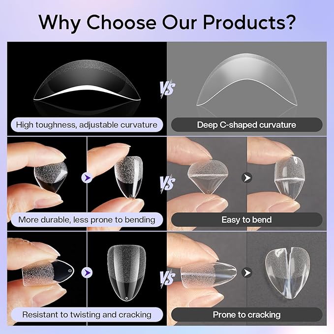 Short Gel Nails Kit: 312pcs Almond Clear Press on Nail Tips - Professional Acrylic Nail Extensions Full Cover Pre-Shaped Fake Nails for Salon DIY at Home with 12 Sizes