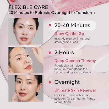 Terez & Honor Collagen Face Mask Overnight - 8 ea x 33g 100 Dalton Ultra Low Bio Collagen Gel Mask for Glass Glow Skin, Deep Hydration, Wrinkle, Fine Lines, Pore, Elasticity & Firming, Korean Skincare