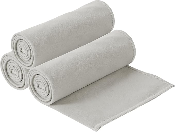 S&T INC. Microfiber Travel Towel, 3 Pack, Cooling Towels for Camping, Yoga, Home and Gym Bag, 3 Storage Bags Included, 12 Inch x 40 Inch, Grey