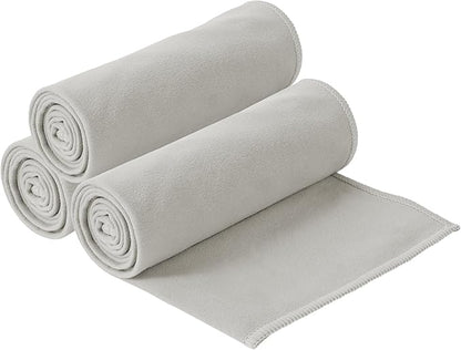 S&T INC. Microfiber Travel Towel, 3 Pack, Cooling Towels for Camping, Yoga, Home and Gym Bag, 3 Storage Bags Included, 12 Inch x 40 Inch, Grey