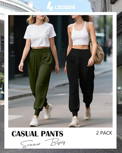 2 Pack Women's Yoga Joggers, Cozy Sweatpants with Pockets Casual Loose Comfy High Waisted Lounge Pants