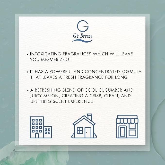 G's Breeze Smart Aroma Diffuser with 60ml Cucumber Melon Scent Refill – Bluetooth & Wi-Fi App Control - LED Lighting & Adjustable Intensity - Long-Lasting Fruity Floral Fragrance for Home or Office