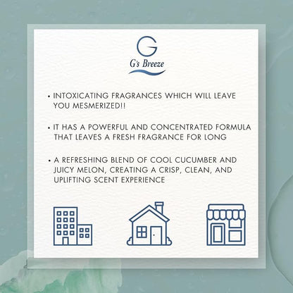 G's Breeze Smart Aroma Diffuser with 60ml Cucumber Melon Scent Refill – Bluetooth & Wi-Fi App Control - LED Lighting & Adjustable Intensity - Long-Lasting Fruity Floral Fragrance for Home or Office