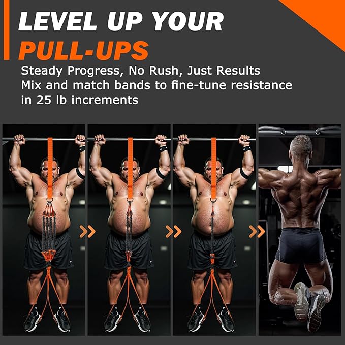 Pull Up Assistance Bands 50-350lbs, Heavy Duty Pull Up Workout Band with Feet Rest, Resistance Band for Pull Up Bar Bands, Pull Up Assist Band Strength Training Workout Equipment, Height Adjustable