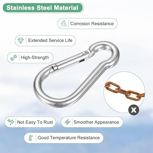 8-Pack Spring Snap Hooks, M6 304 Stainless Steel 2.38 Inch Quick Link Snap Hooks for Keychain Clip/Hammock/Hiking, D Ring Shape Trigger Buckle Clips