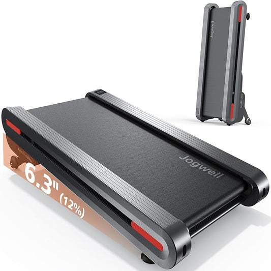 Jogwell Walking Pad with 12% Auto Incline, Under Desk Treadmill for Home Office, Upright Space-Saving Design Walking Pad with Handle Bar, Double Steel Frame, 330 LBS Capacity, Remote Control