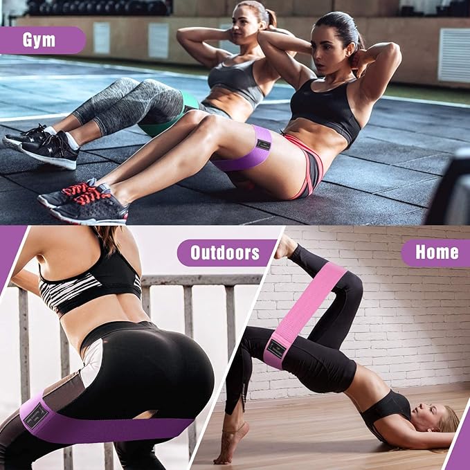 Resistance Bands for Legs and Butt - Fabric Exercise Set, Thick Wide Stretch Fitness, Non-Slip Workout Loop, Booty Hip Bands for Women at Home or Gym