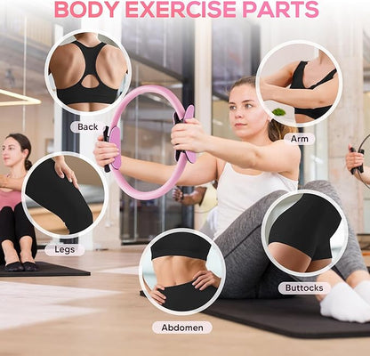 Pilates Ring Essentials Kit for Women,Home Fitness Equipment Sets with 12''Pilates Ring,2 Pilates Ball,Yoga Brick,Elastic Band & Other Accessories Suitable for Exercise & Shape Up-13PCS