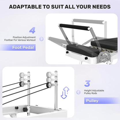 Pilates Reformer, Foldable Pilates Machine for Home and Gym Workout with Dual Resistance and Adjustable Heights, Pilates Equipment Suitable for Advanced and Beginners Users, Up to 440 LBS