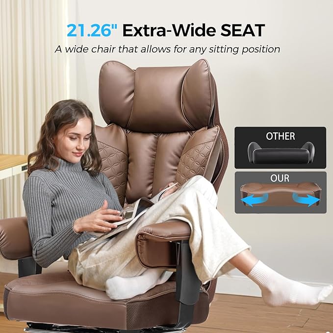 COMHOMA Big and Tall Office Chair 400LBS Wide Ergonomic Gaming Chair with Deluxe Embossing Designed Leather with Foot Rest,150°Reclining Adjustable Armrests Pocket Spring Back Support and Pillow