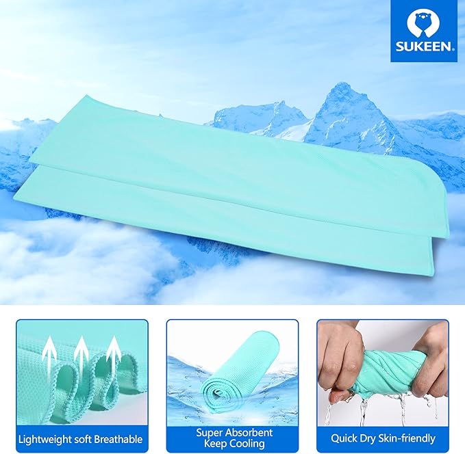 Sukeen [4 Pack Cooling Towel (40"x12"),Soft Microfiber Chilly Towel for Yoga,Sport,Running,Gym,Workout,Camping,Fitness,Workout & More Activities