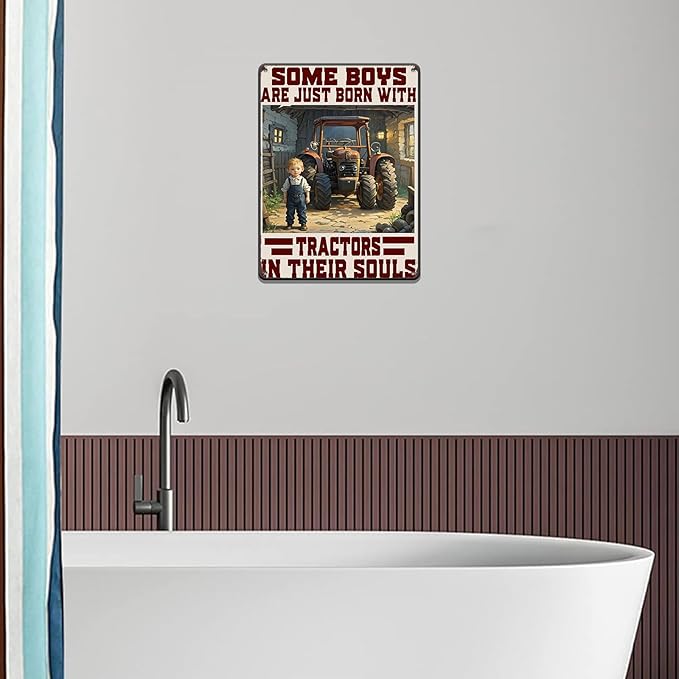 Tractors Metal Tin Sign Born with Tractors Sign Home Kitchen Wall Decor 12x16 Inch Funny Plaque