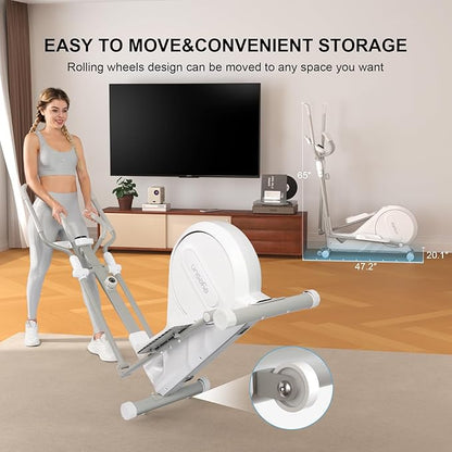 Elliptical Exercise Machine for Home,3-in-1Compact Training Machines with 16 Resistance Levels,14LB Flywheel,Low Impact Magnetic Cross Trainer,Quiet Portable Elliptical for Seniors&Small Spaces