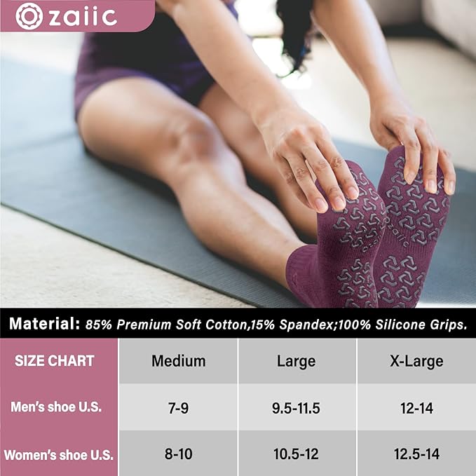 Ozaiic Non Slip Socks Grip for Yoga Home Workout Pure Barre, Pilates, Hospital, Ideal Cushion Socks for Men and Women