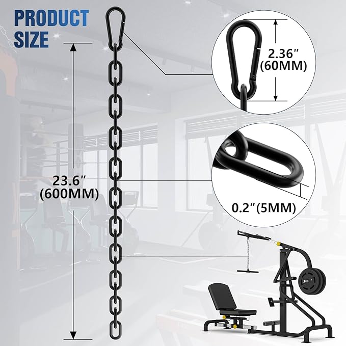 Fitness Chain, Weight Lifting Chain, 304 Stainless Steel Exercise Cable Machine Extension, LAT Pulldown Bar Extension Attacment for Home Gym