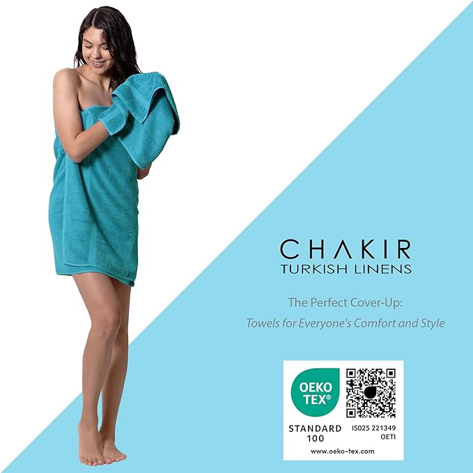 Chakir Turkish Linens | Hotel & Spa Quality 100% Cotton Premium Turkish Towels | Soft & Absorbent (4-Piece Bath Towels, Aqua)